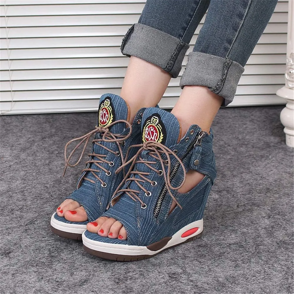 FENIKUSU Women's Peep Toe Wedge Sandals Platform Open Toe Sneakers High Heel Summer Shoes