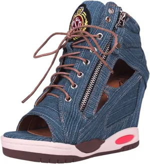 FENIKUSU Women's Peep Toe Wedge Sandals Platform Open Toe Sneakers High Heel Summer Shoes