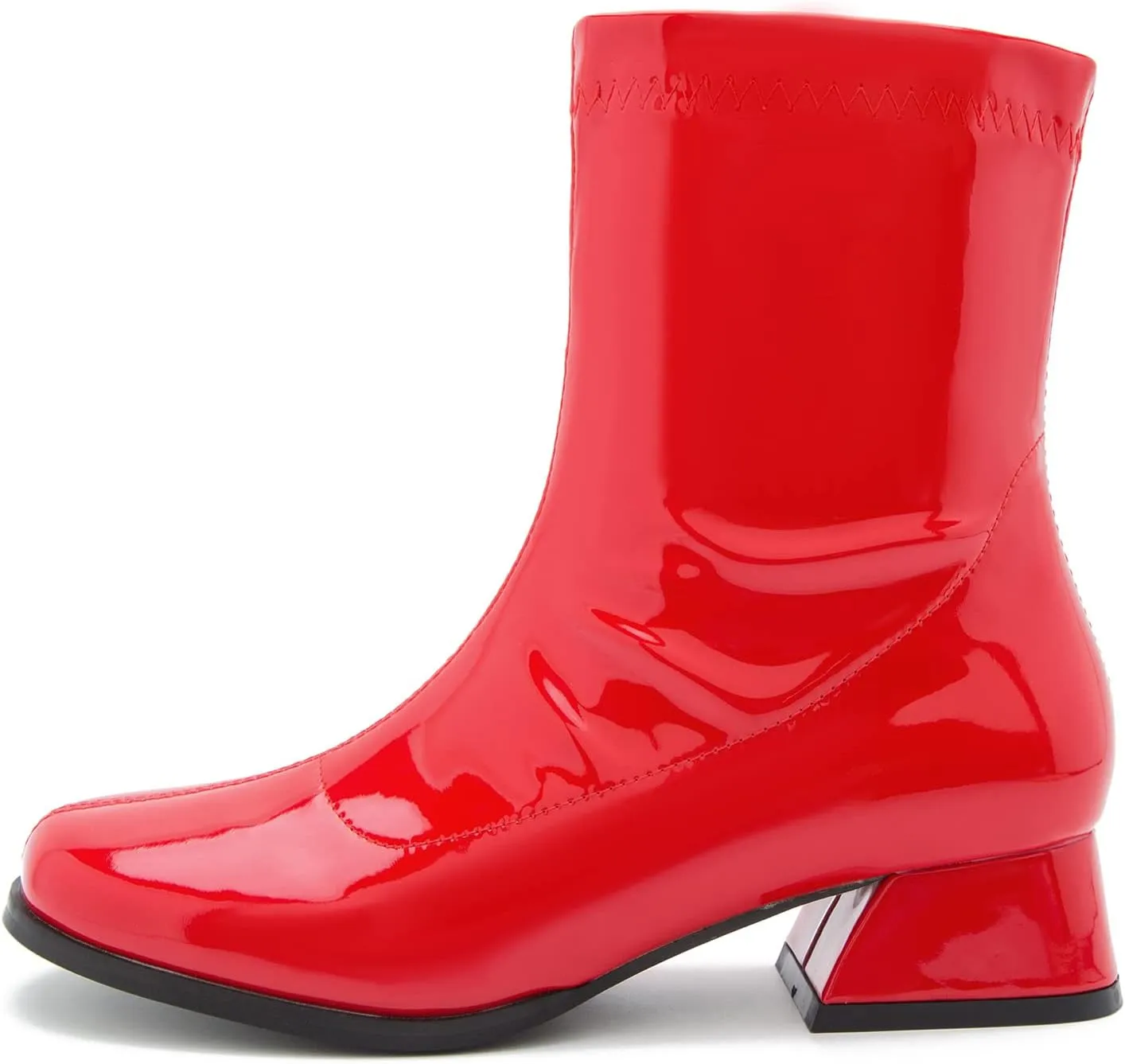 fereshte Gogo Boots For Women's Mid Calf Chunky Block Heel Zipper