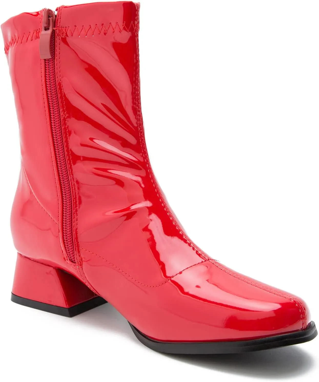 fereshte Gogo Boots For Women's Mid Calf Chunky Block Heel Zipper
