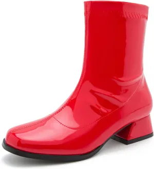 fereshte Gogo Boots For Women's Mid Calf Chunky Block Heel Zipper