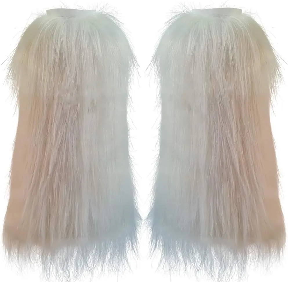 FHQHTH Fuzzy Faux Fur Leg Warmers Fur Heels Long Boots Cuff Cover has Elasticity One Pair Dionysia Boot cover Carnival 18"