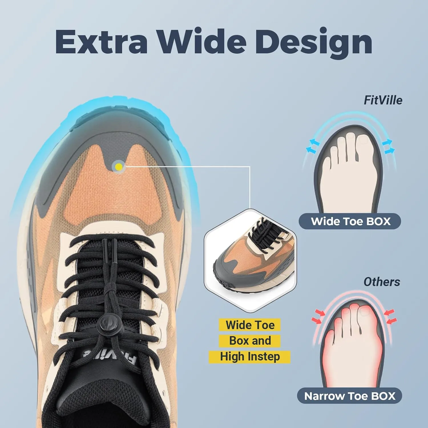 FitVille Extra Wide Men's Sneakers Shoes Non-Slip Trekking Hiking Walking Shoes for Men with Arch Support