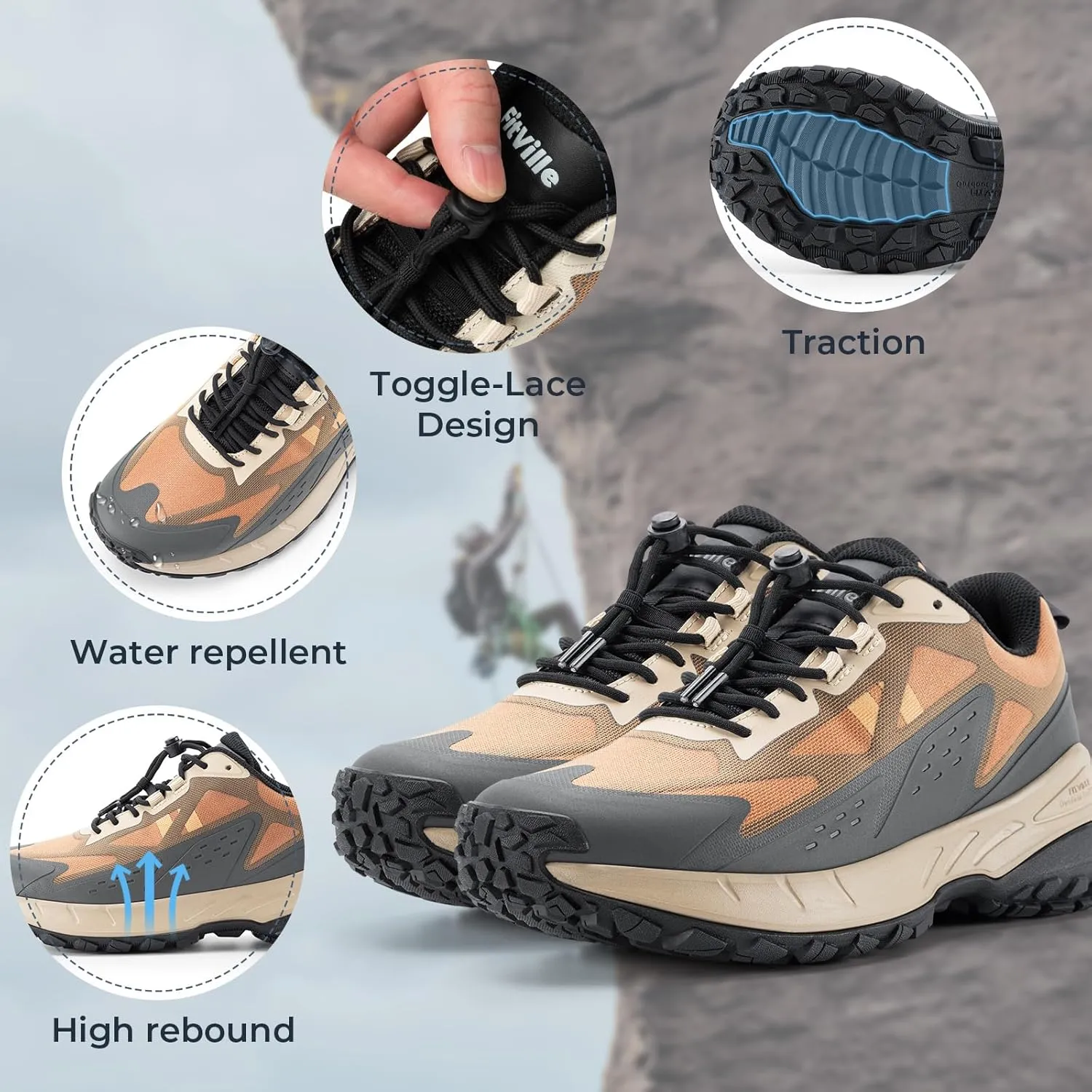 FitVille Extra Wide Men's Sneakers Shoes Non-Slip Trekking Hiking Walking Shoes for Men with Arch Support