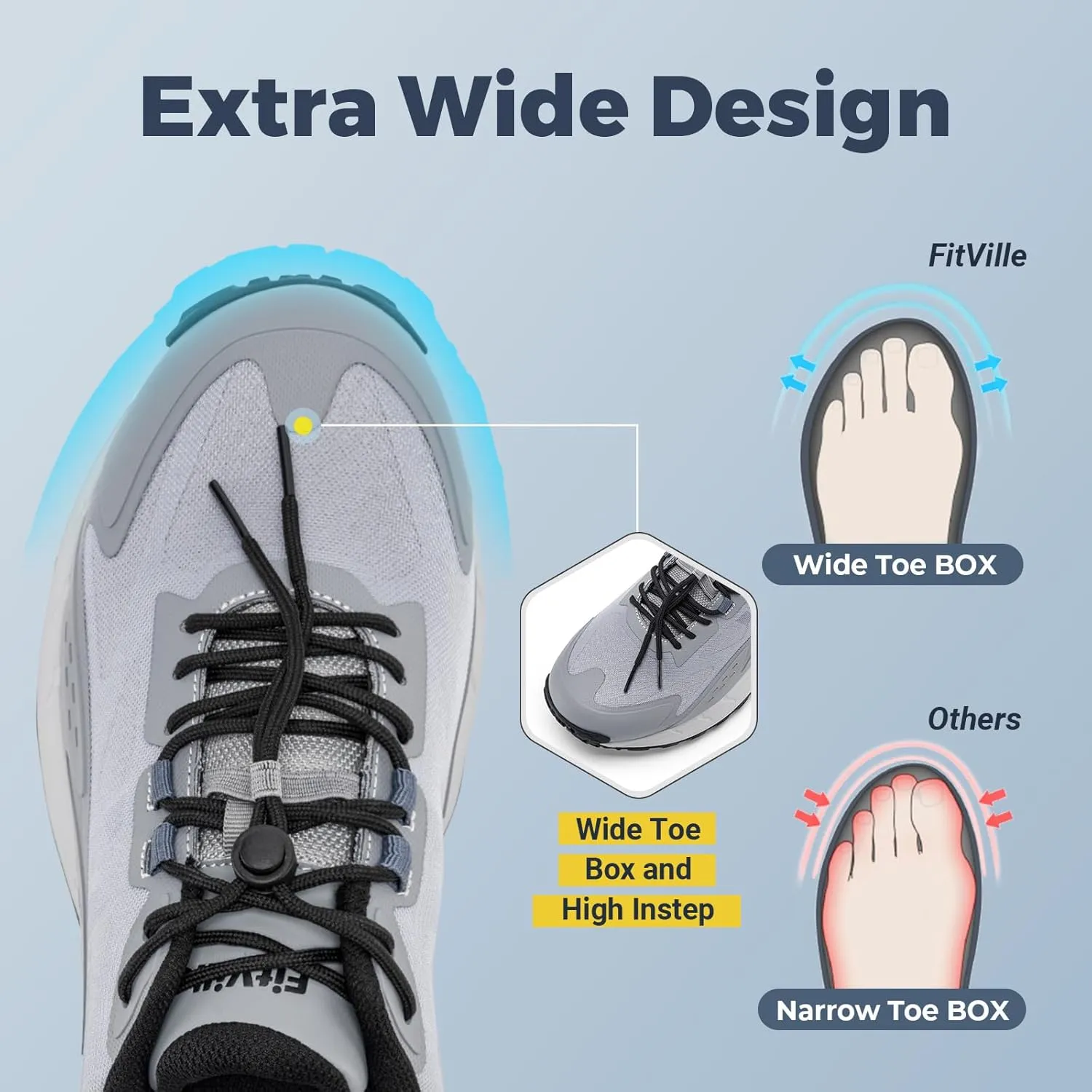 FitVille Extra Wide Men's Sneakers Shoes Non-Slip Trekking Hiking Walking Shoes for Men with Arch Support