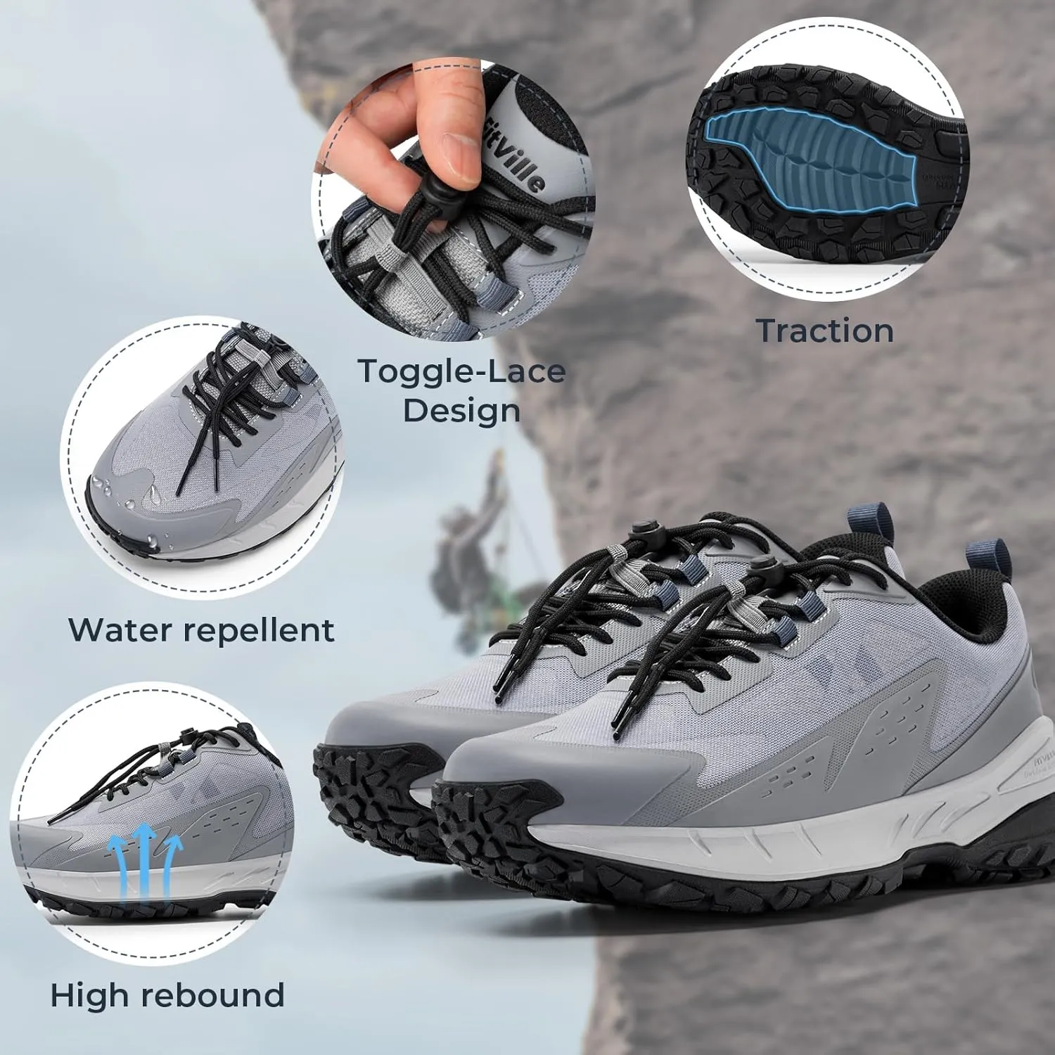FitVille Extra Wide Men's Sneakers Shoes Non-Slip Trekking Hiking Walking Shoes for Men with Arch Support