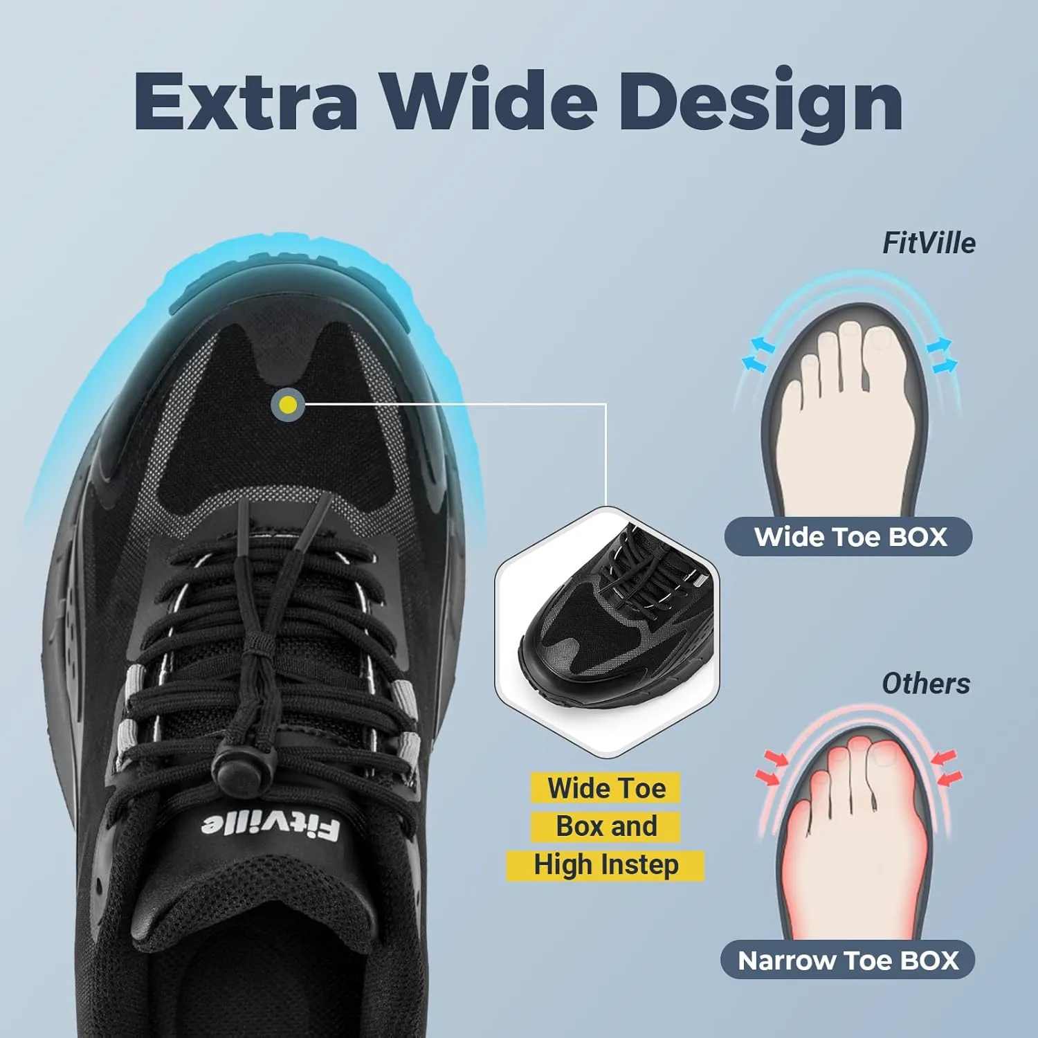 FitVille Extra Wide Men's Sneakers Shoes Non-Slip Trekking Hiking Walking Shoes for Men with Arch Support