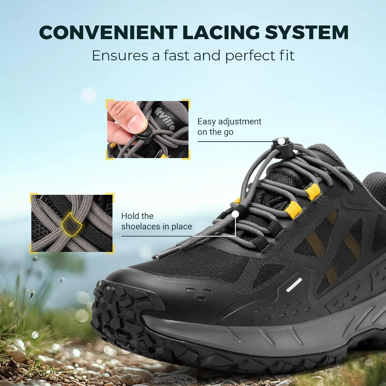 FitVille Men Waterproof Hiking Shoes Extra Wide Walking Shoes Slip-Resistant Trekking Trainers All-Terrain Quick Lace Sneakers for Travel, Camping, Running