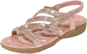 Flats Sandals for Women Bohemian Outdoor with Arch Support Rhinestone Shoes Summer Beach Walking Casual Sandals