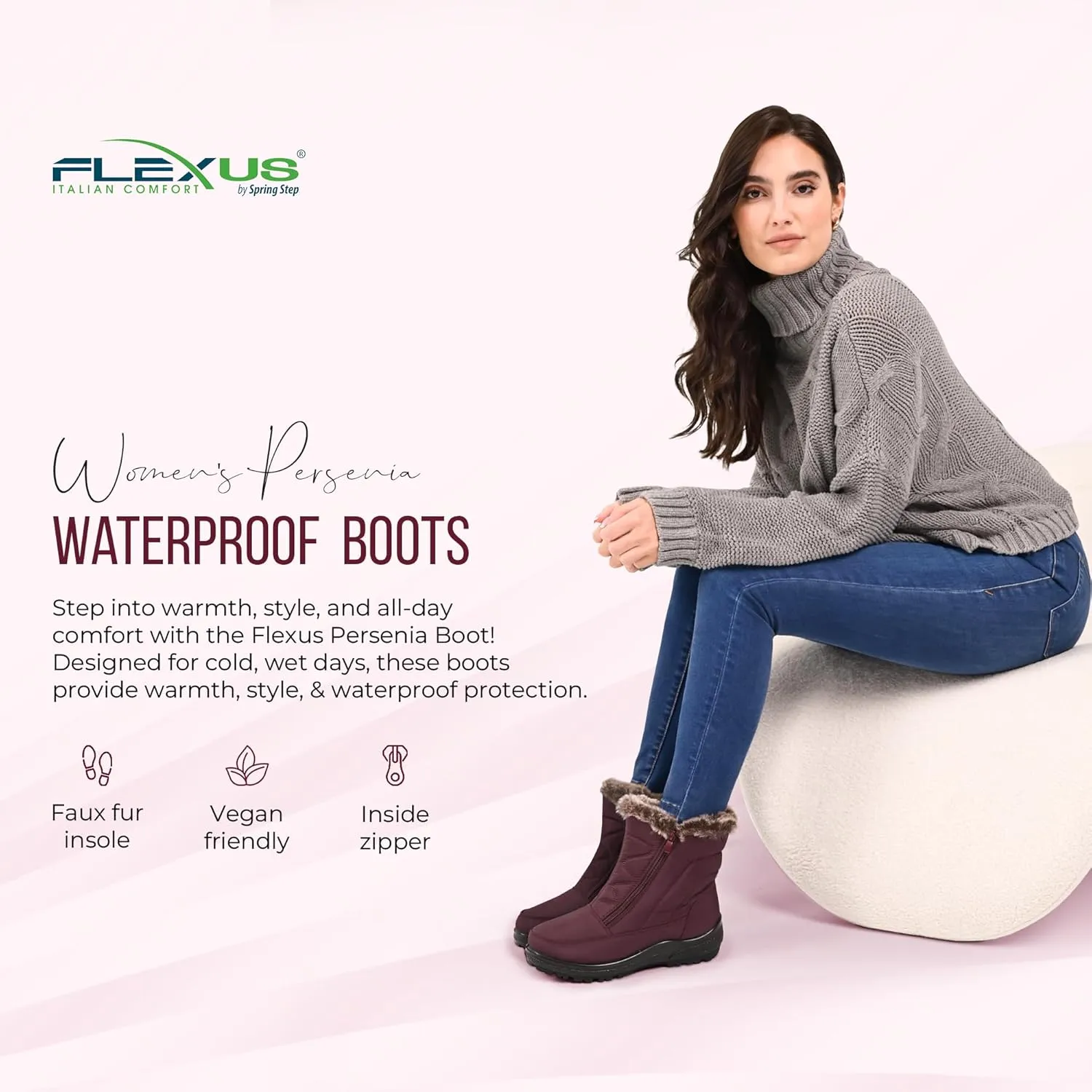 Flexus Boots for Women - Waterproof Nylon Boots with Dual Zippers - Winter Snow Boots