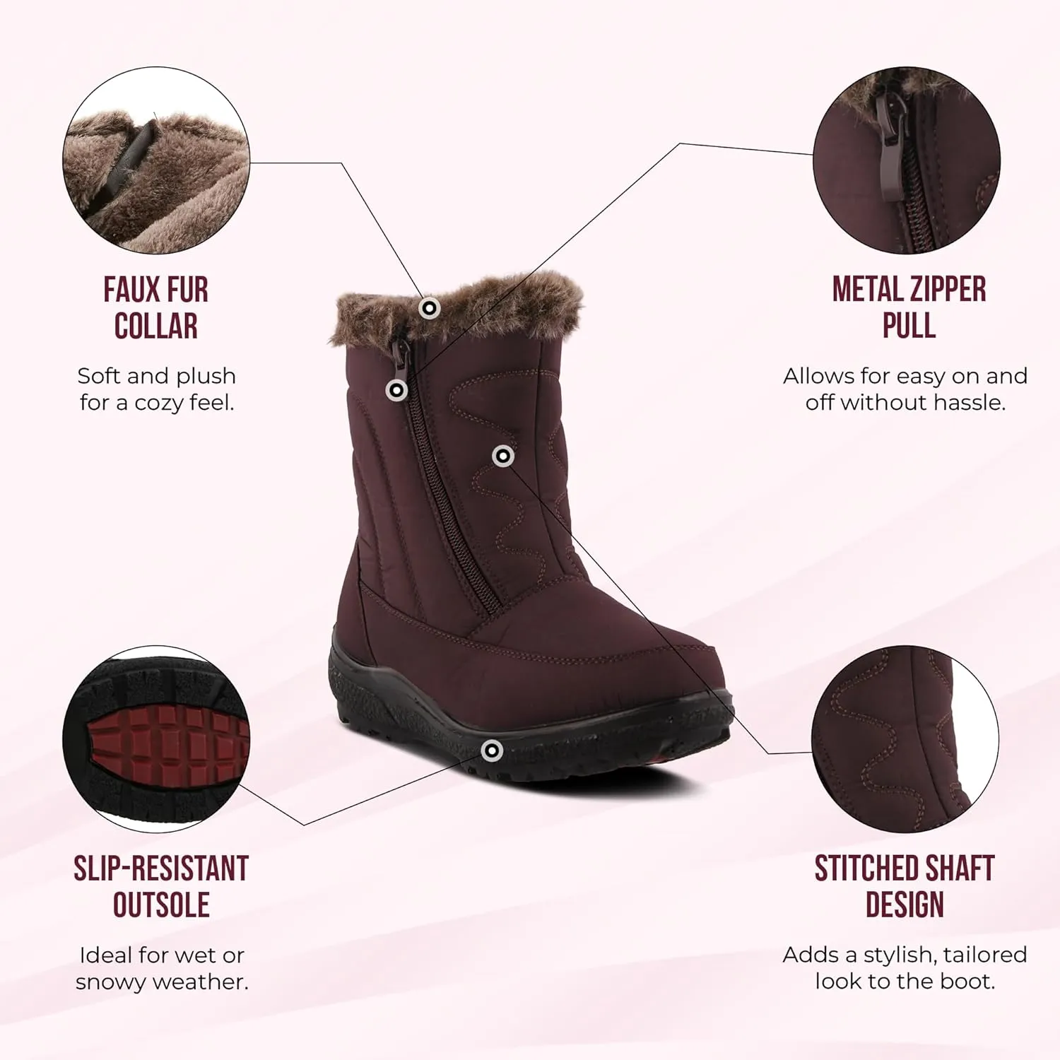 Flexus Boots for Women - Waterproof Nylon Boots with Dual Zippers - Winter Snow Boots