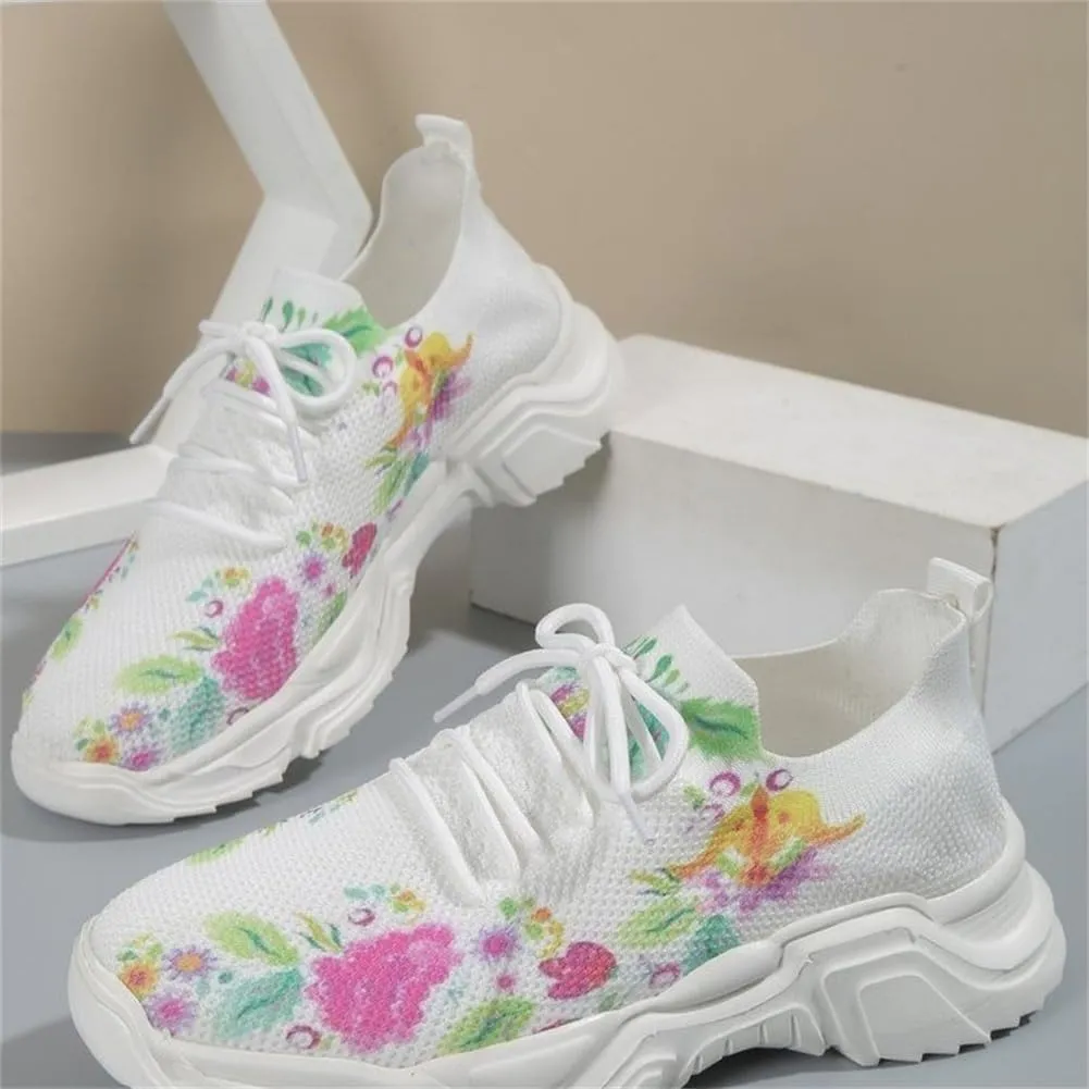 Floral Print Lace-Up Breathable Orthopedic Sneakers,Women's Mesh Breathable Sneakers,Anti-Slip Thick Soled Shoes.