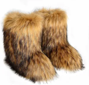 Fluffy Faux Fur Boots for Women Mid-Calf Furry Snow Boots