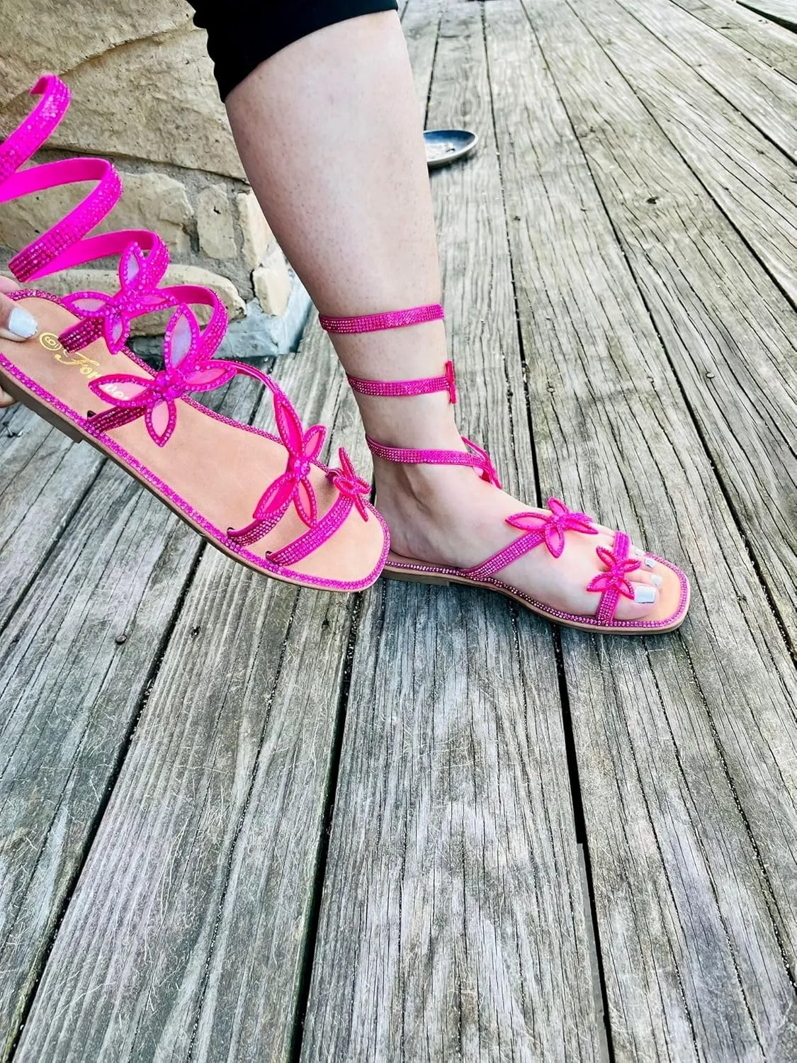 Forever Link Women Butterfly Rhinestone Wrap-around Flat Sandals Flat Butterfly Sandals Ritzy-25, 6