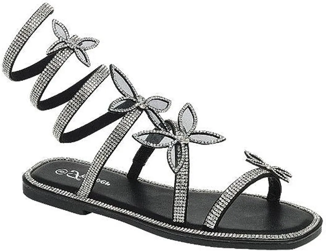 Forever Link Women Butterfly Rhinestone Wrap-around Flat Sandals Flat Butterfly Sandals Ritzy-25, 6