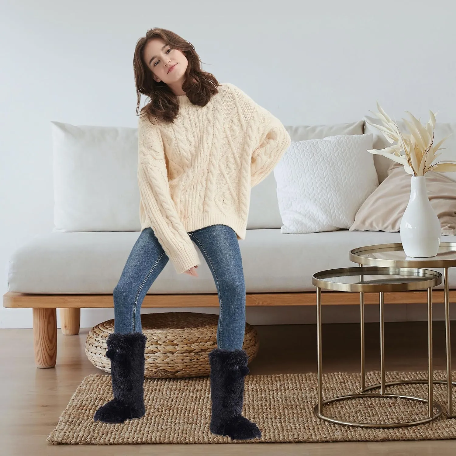 Forfoot Slipper Boots for Women, Cozy Fleece Non Slip Indoor House Shoes
