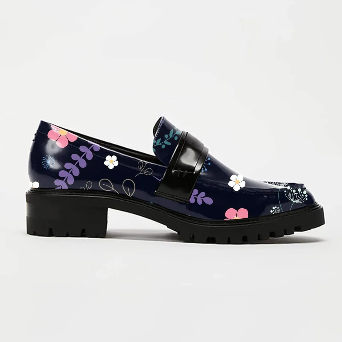 FOWT Women's Low Chunky Heel Loafers Round Toe Platform Flats with Lug Sole Casual Comfortable Slip on Unisex Shoes Driving Walking Traveling,4-16 US Size