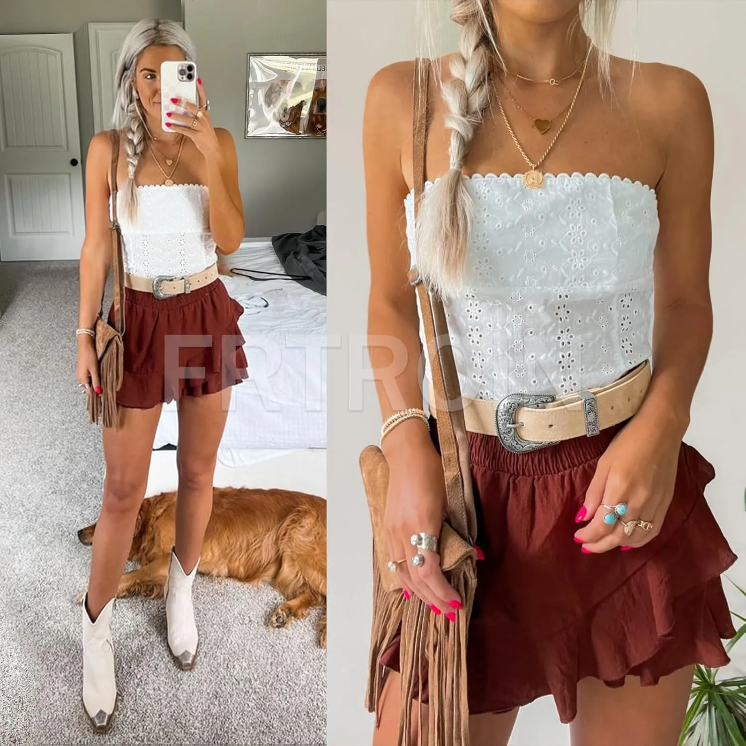 FRTROIN Skorts Skirts for Women Fashion Mini Wrap Skirt Flowy Linen Cotton High Waisted Shorts for Summer