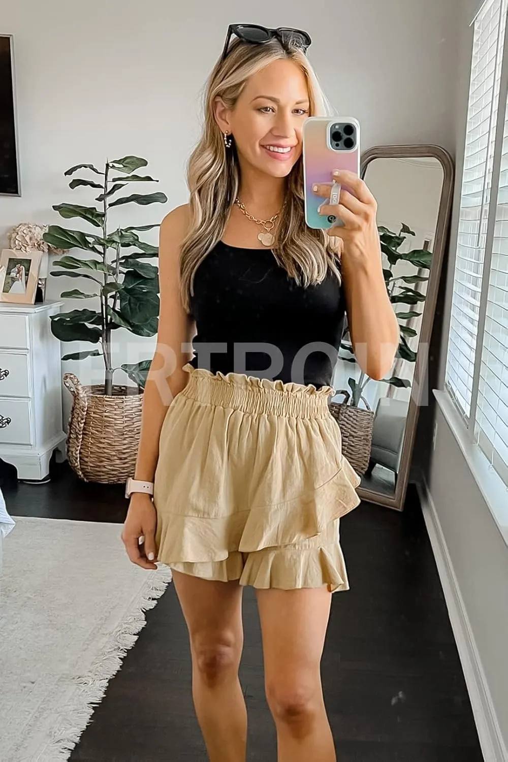 FRTROIN Skorts Skirts for Women Fashion Mini Wrap Skirt Flowy Linen Cotton High Waisted Shorts for Summer