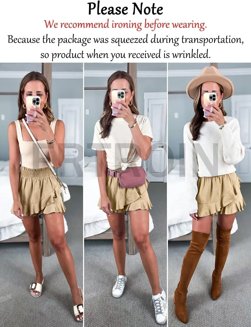 FRTROIN Skorts Skirts for Women Fashion Mini Wrap Skirt Flowy Linen Cotton High Waisted Shorts for Summer