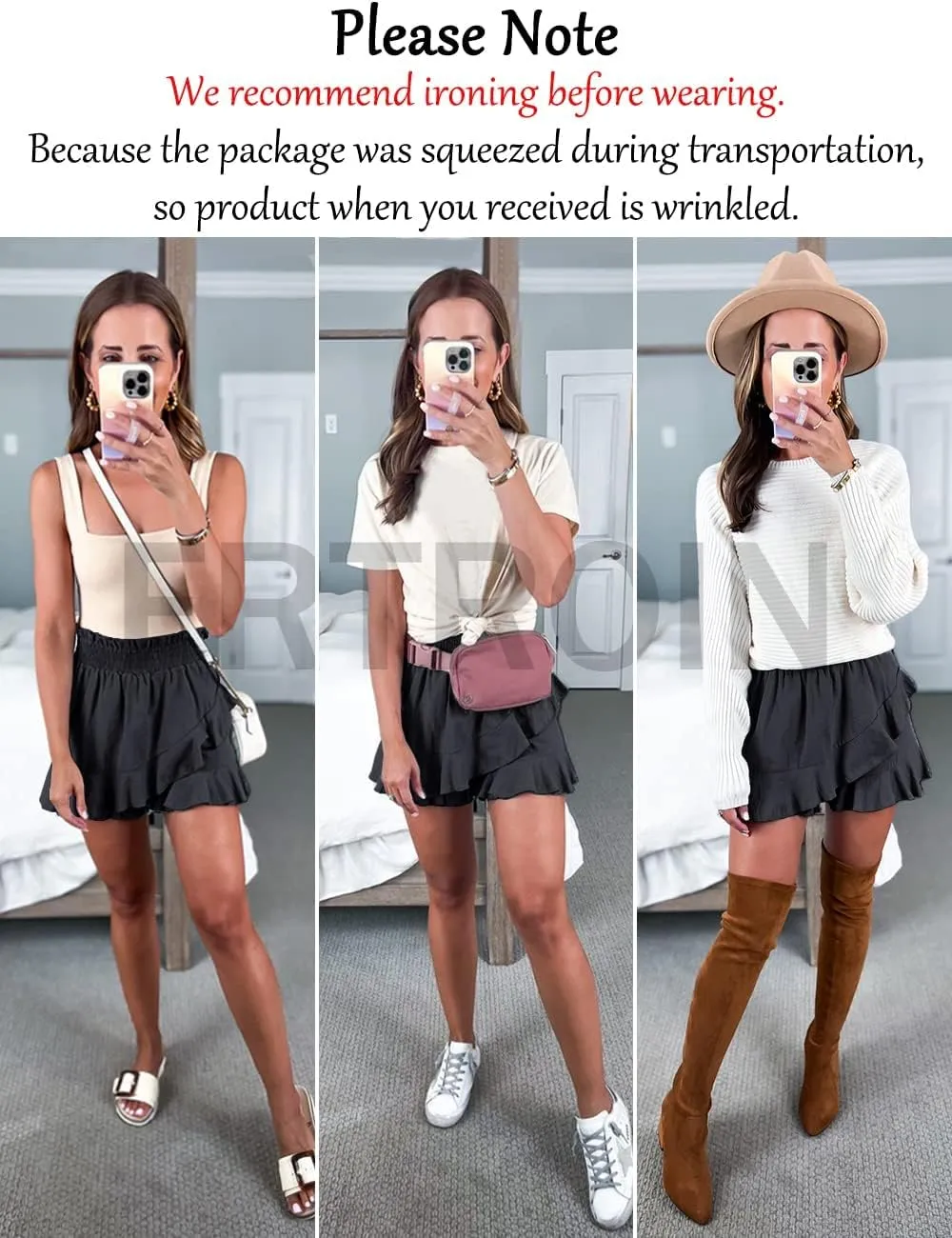 FRTROIN Skorts Skirts for Women Fashion Mini Wrap Skirt Flowy Linen Cotton High Waisted Shorts for Summer