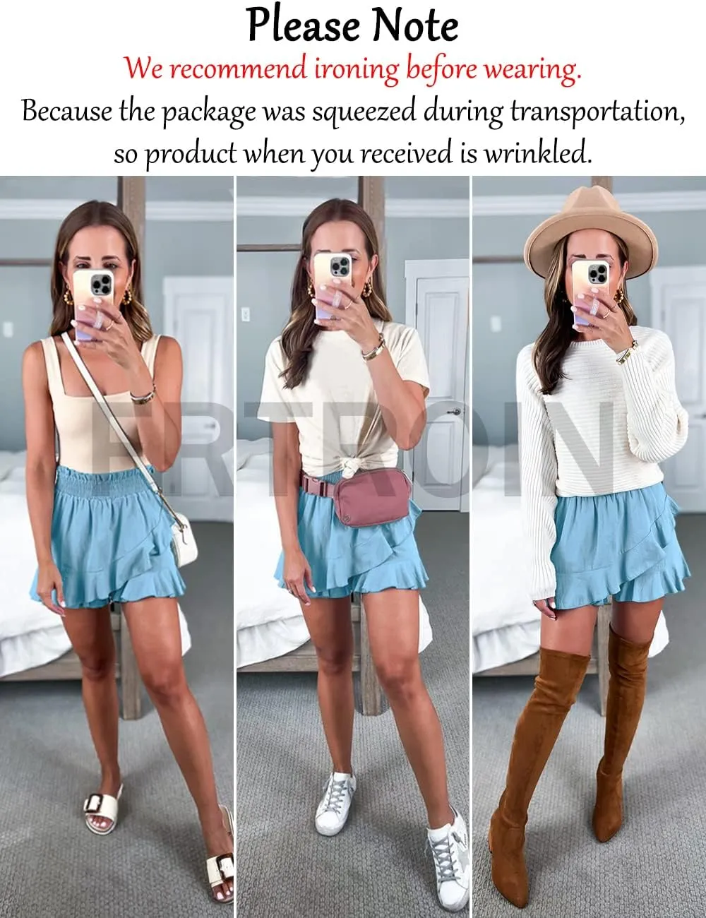 FRTROIN Skorts Skirts for Women Fashion Mini Wrap Skirt Flowy Linen Cotton High Waisted Shorts for Summer