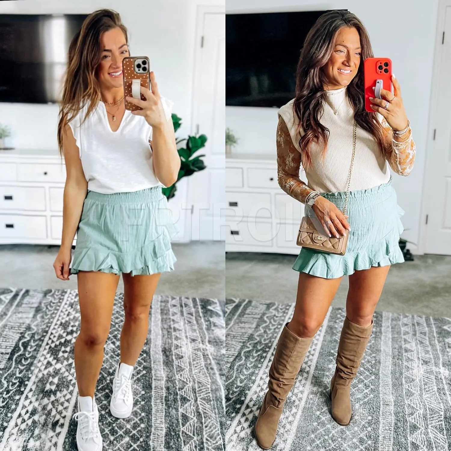 FRTROIN Skorts Skirts for Women Fashion Mini Wrap Skirt Flowy Linen Cotton High Waisted Shorts for Summer