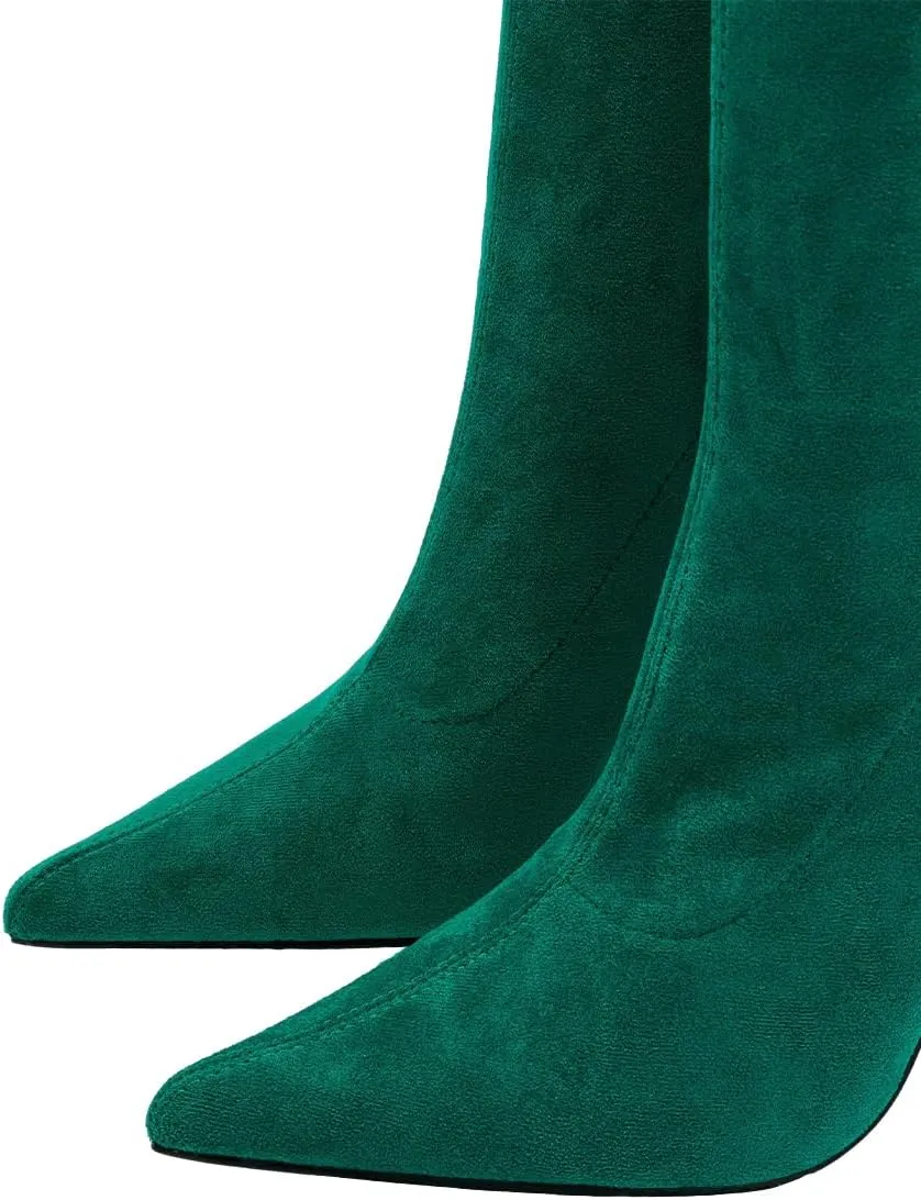 FSJ Women Sexy Crocodile Knee High Boots Stiletto Heels Pointed Toe Boots Opening with Feather Side Zipper Fashion Long Boots Shoes Size 4-16 US