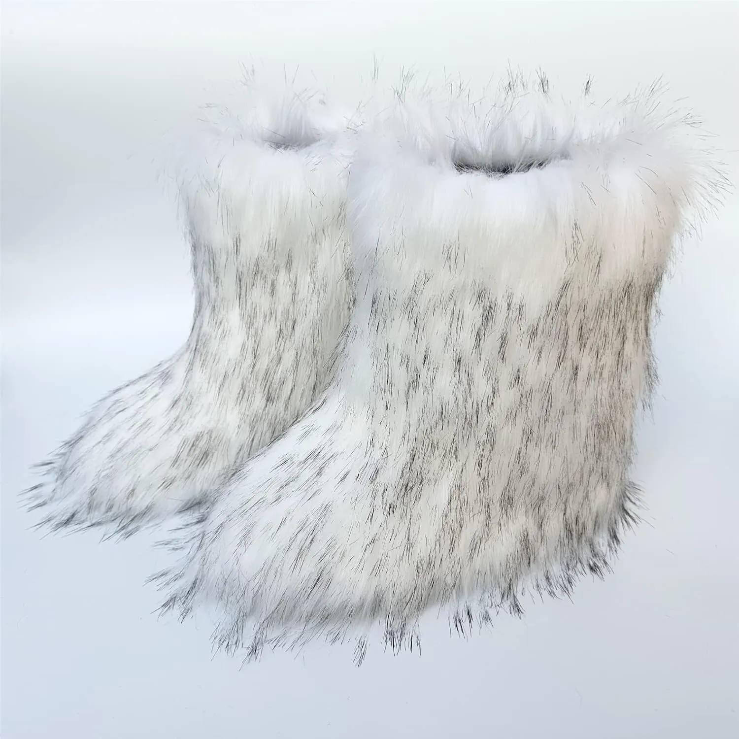 FUNCOS Women's Faux Fur Boots Mid-Calf Fuzzy Fluffy Winter Boots Rave Carnival Costume