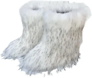 FUNCOS Women's Faux Fur Boots Mid-Calf Fuzzy Fluffy Winter Boots Rave Carnival Costume