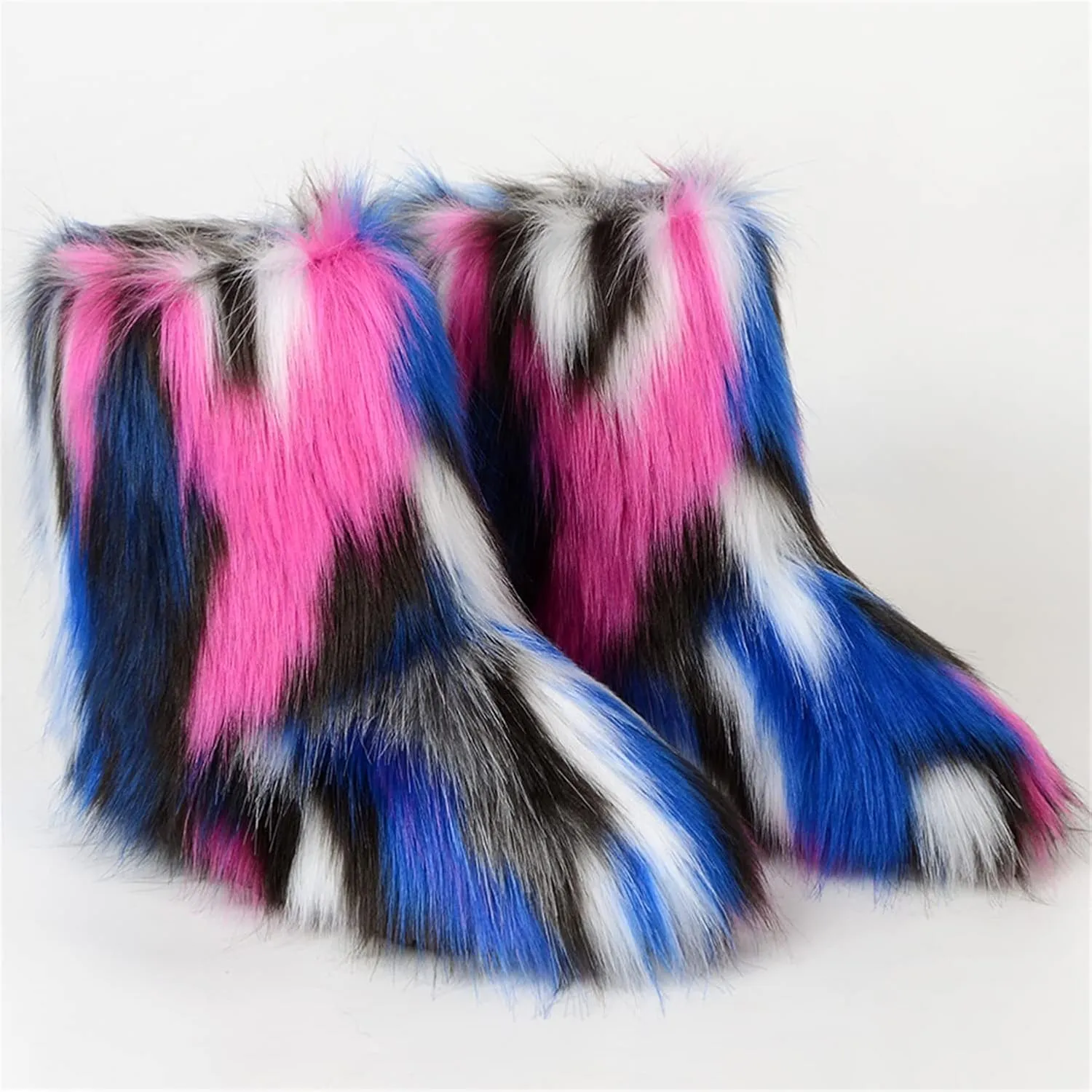 FUNCOS Women's Faux Fur Boots Mid-Calf Winter Furry Fuzzy Rave Boots Cosplay Costume