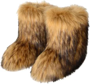 FUNCOS Women's Faux Fur Boots Warm Fuzzy Fluffy Winter Halloween Party Costume Shoes