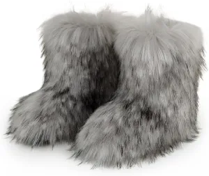 Fur Boots Warm Women's Faux Fur Boot Furry Short Snow Boot Mid-Calf Boots Outdoor Flat Shoes