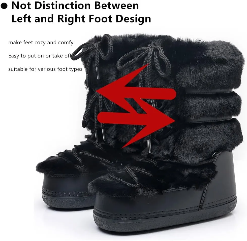 Furry Faux Fur Boots for Women - Fuzzy Boots for Women Winter Snow Boots - Fluffy Black White Pink Fur Boots- Lace-up Mid-Calf Water-Resistant Platform Boots
