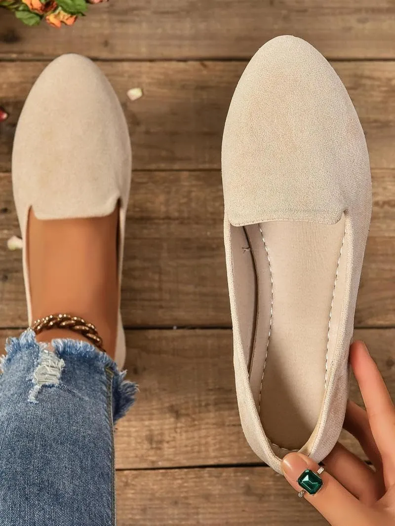 Geerta Women's Moccasins Plain Pattern Medium Width Pointed Toe Textile Flat Shoes, Casual Comfortable Slip on Shoes for Daily, Footwear Walking Shoes for Fall 2025