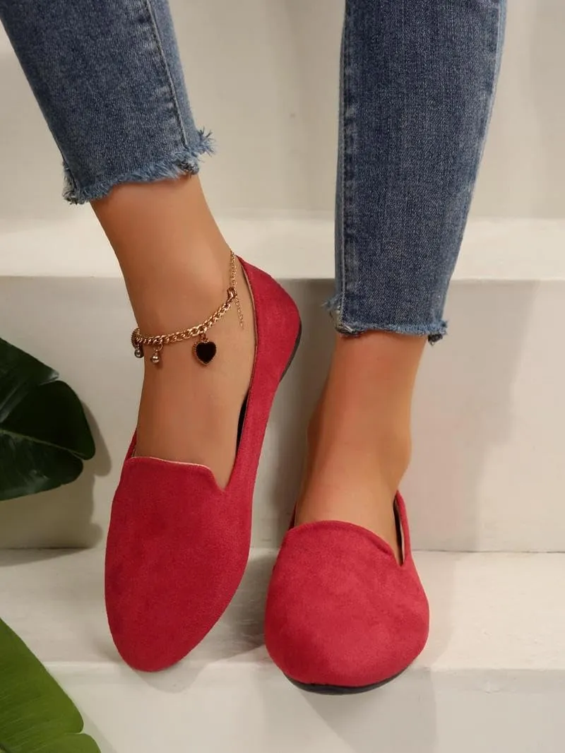 Geerta Women's Moccasins Plain Pattern Medium Width Pointed Toe Textile Flat Shoes, Casual Comfortable Slip on Shoes for Daily, Footwear Walking Shoes for Fall 2025