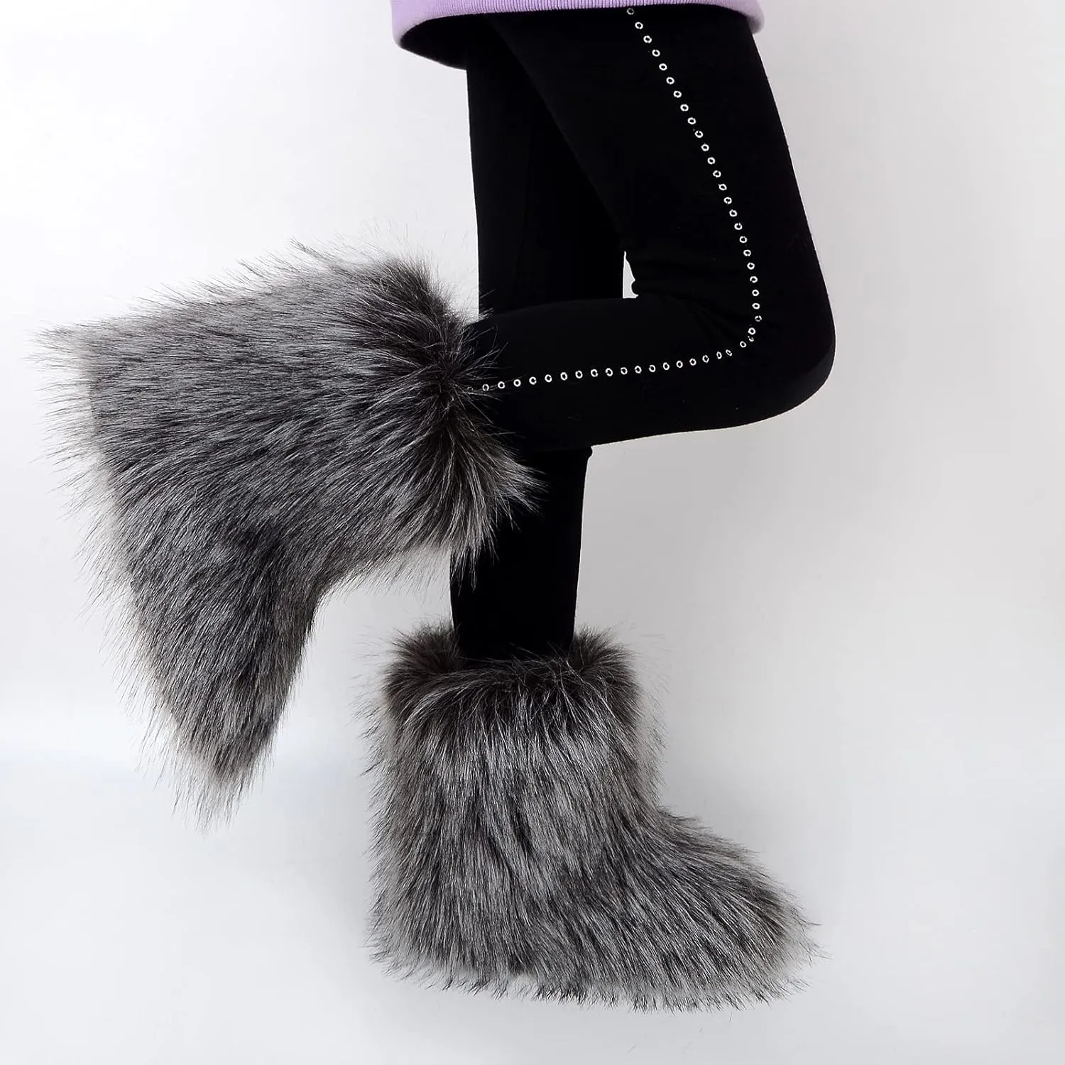 Gegefur Girls Boys Kids Faux Fur Boots Furry Fuzzy Fluffy Warm Winter Snow Boots Flat Shoes Outdoor