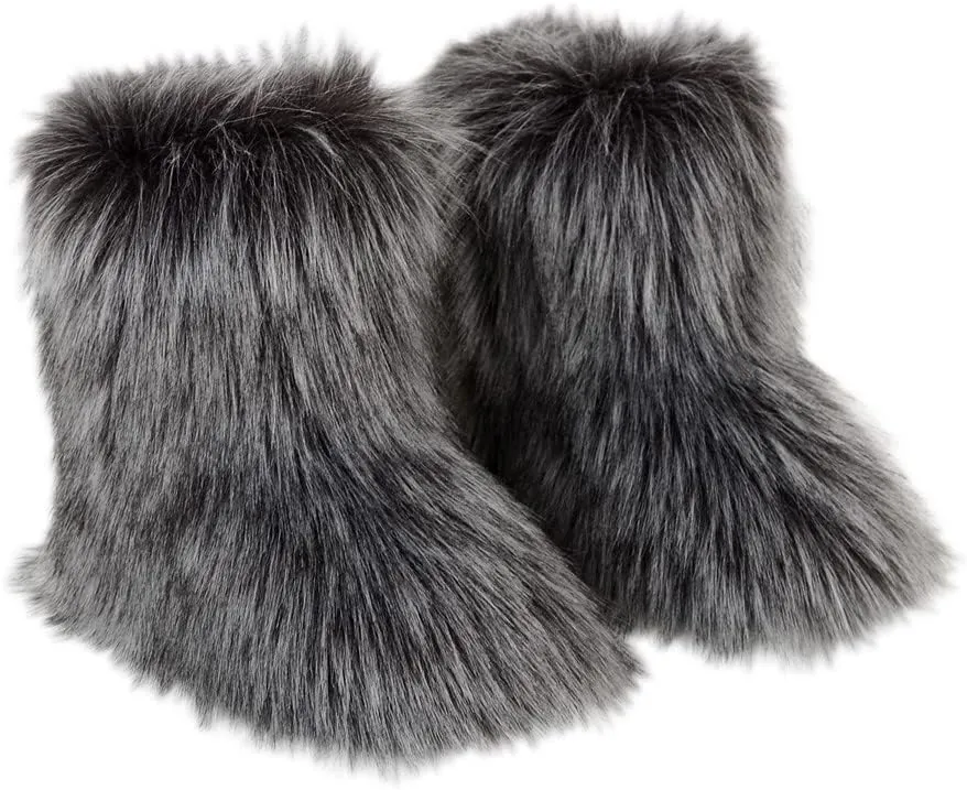 Gegefur Girls Boys Kids Faux Fur Boots Furry Fuzzy Fluffy Warm Winter Snow Boots Flat Shoes Outdoor