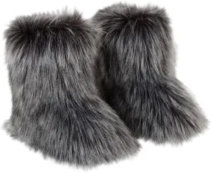 Gegefur Girls Boys Kids Faux Fur Boots Furry Fuzzy Fluffy Warm Winter Snow Boots Flat Shoes Outdoor