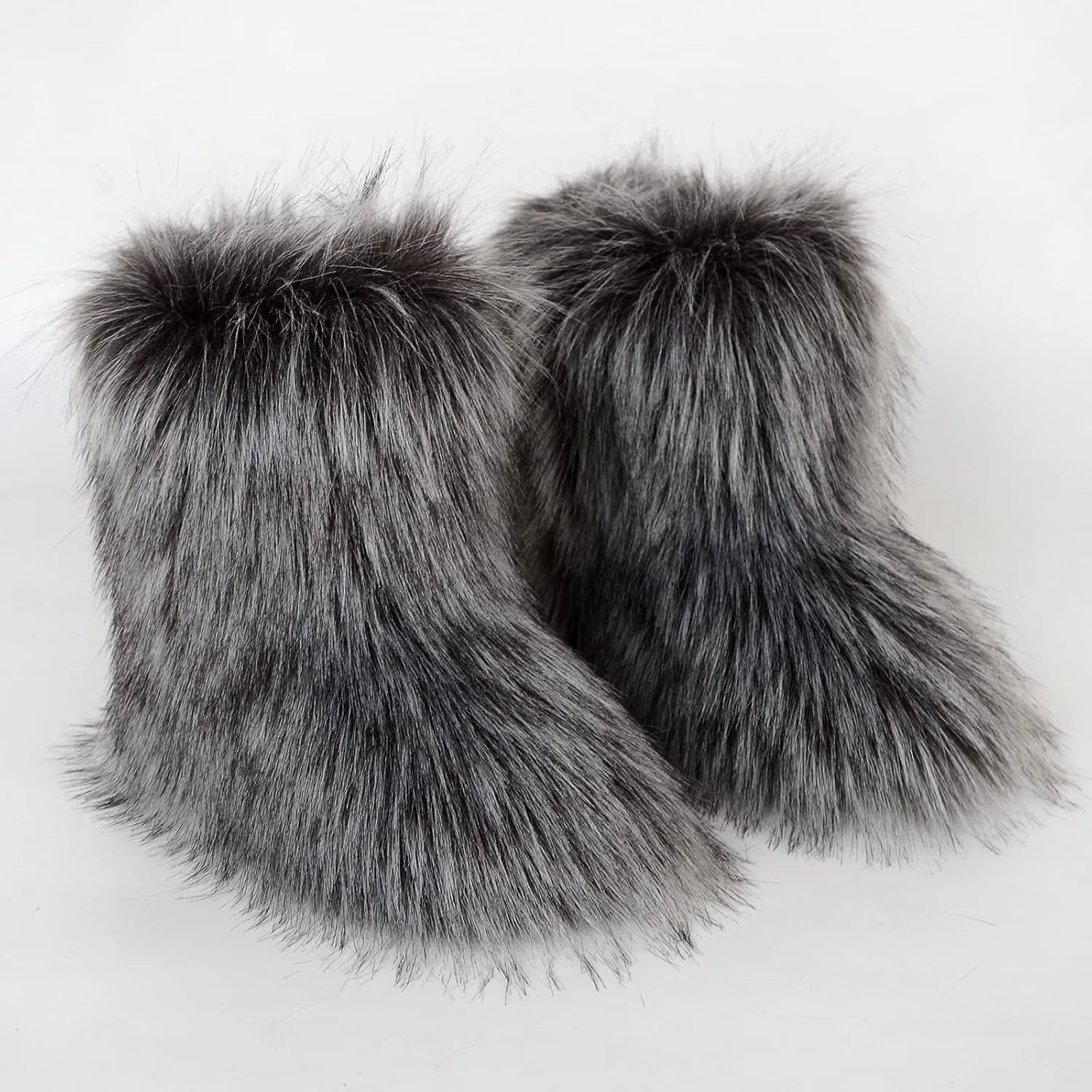 Gegefur Girls Boys Kids Faux Fur Boots Furry Fuzzy Fluffy Warm Winter Snow Boots Flat Shoes Outdoor