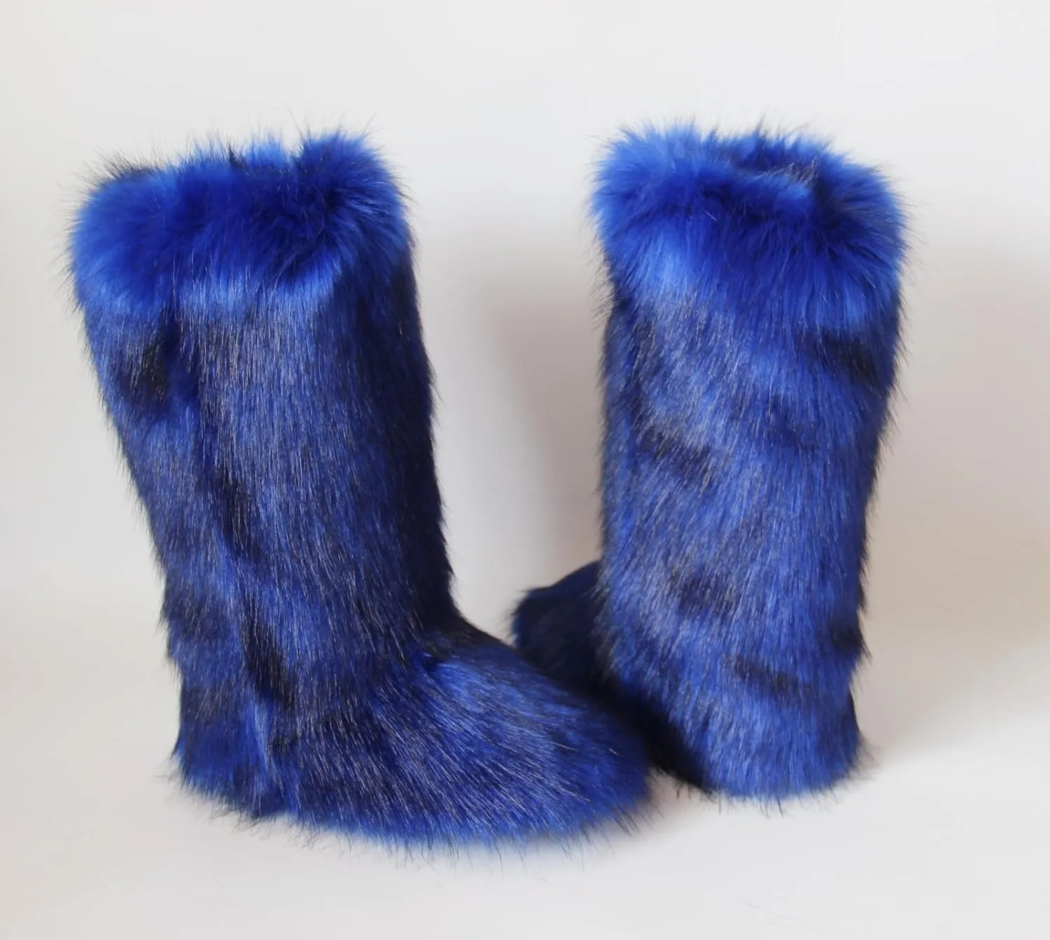 Gegefur Women's Furry Fluffy Boot Faux Fur Long Snow Boot Knee High Boots Warm Comfortable Outdoor Flat Shoes