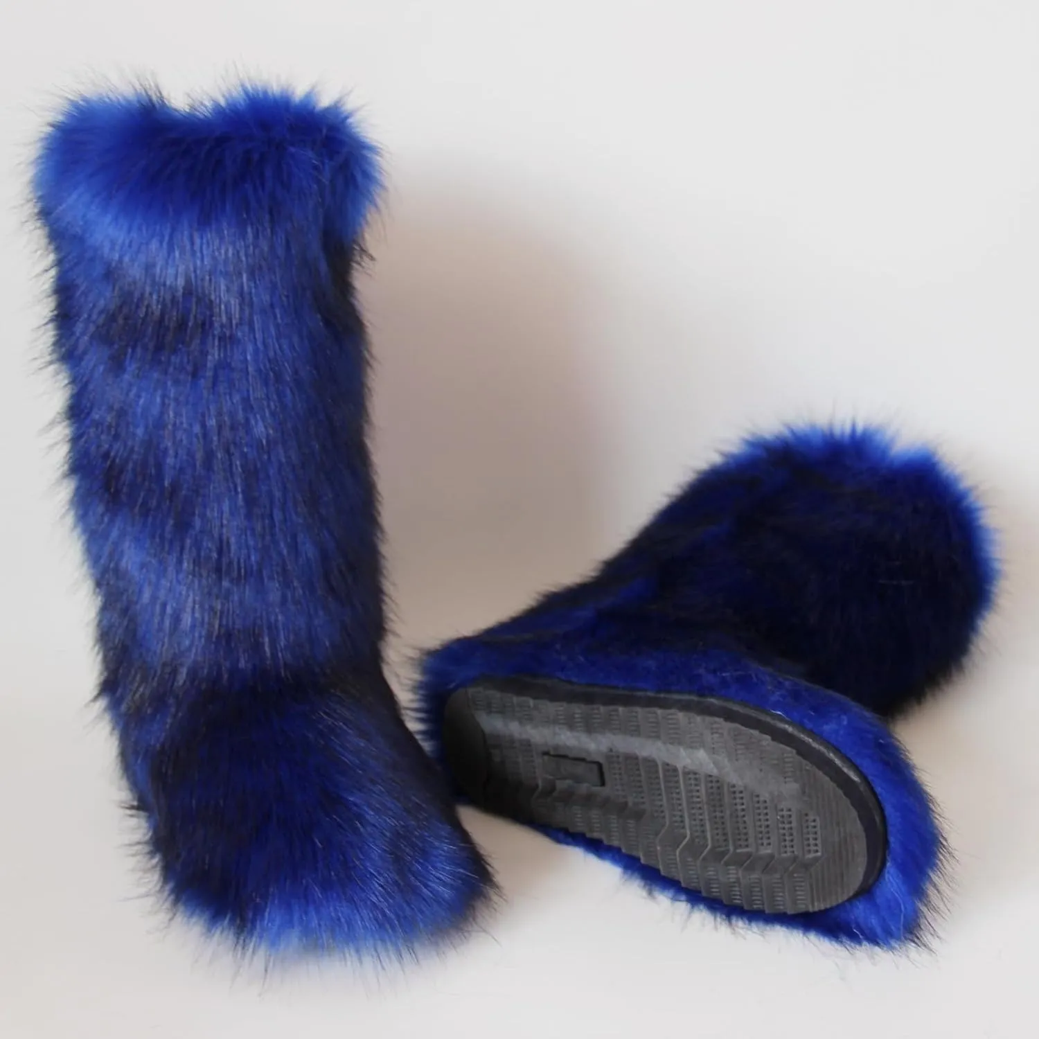 Gegefur Women's Furry Fluffy Boot Faux Fur Long Snow Boot Knee High Boots Warm Comfortable Outdoor Flat Shoes