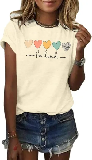 GEMLON Graphic T-Shirts for Women Loose Print Short Sleeve Tops Summer Casual Tees Shirt