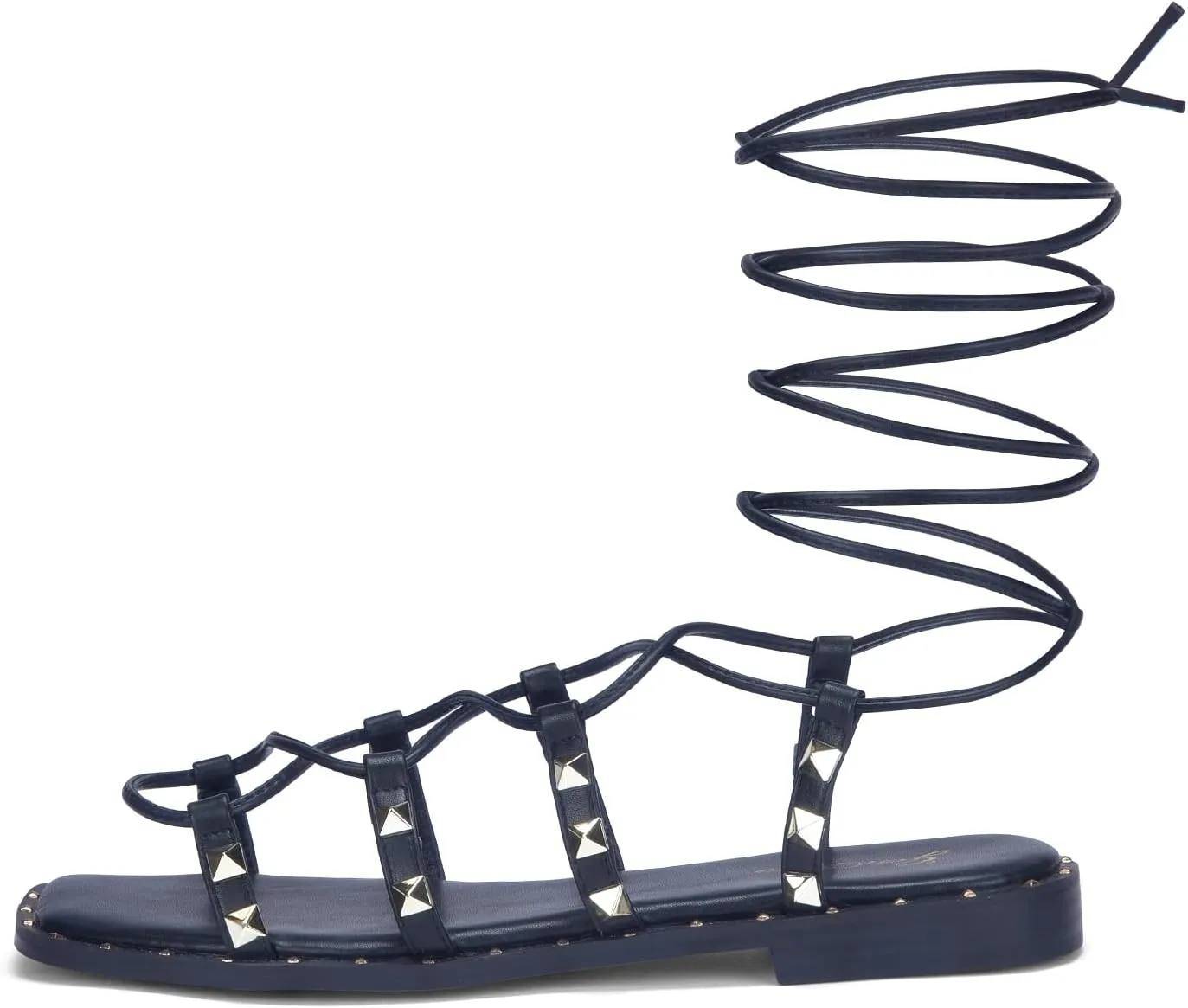 GENSHUO Lace Up Flat Sandals for Women Square Toe and Studded Criss-Cross Gladiator Strappy Flats Roman Shoes