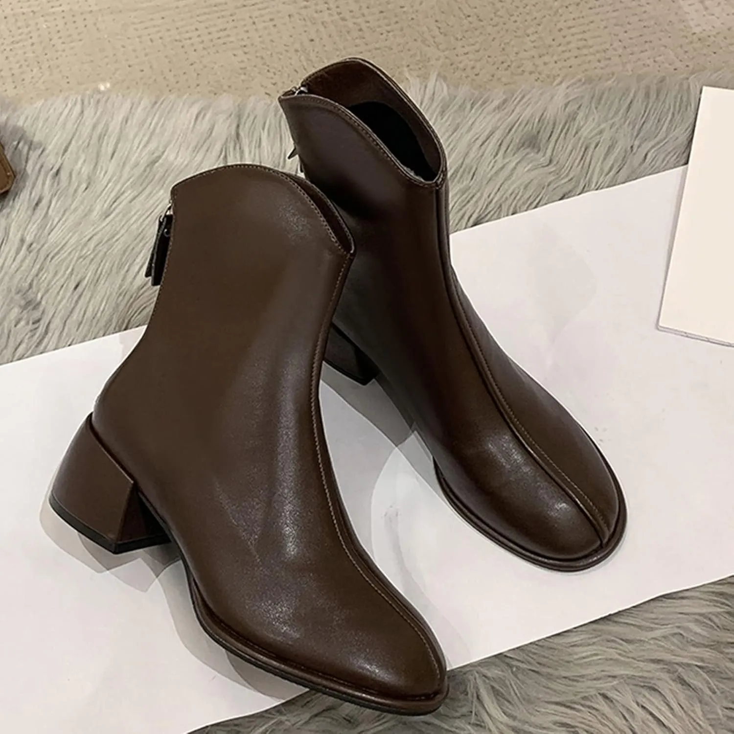 Gibobby Cowgirl Boots Women Knee Length Boots Retro Combat Knight Boots Closed Toe Motorcycle Low Heel Outdoor Western Shoes 52