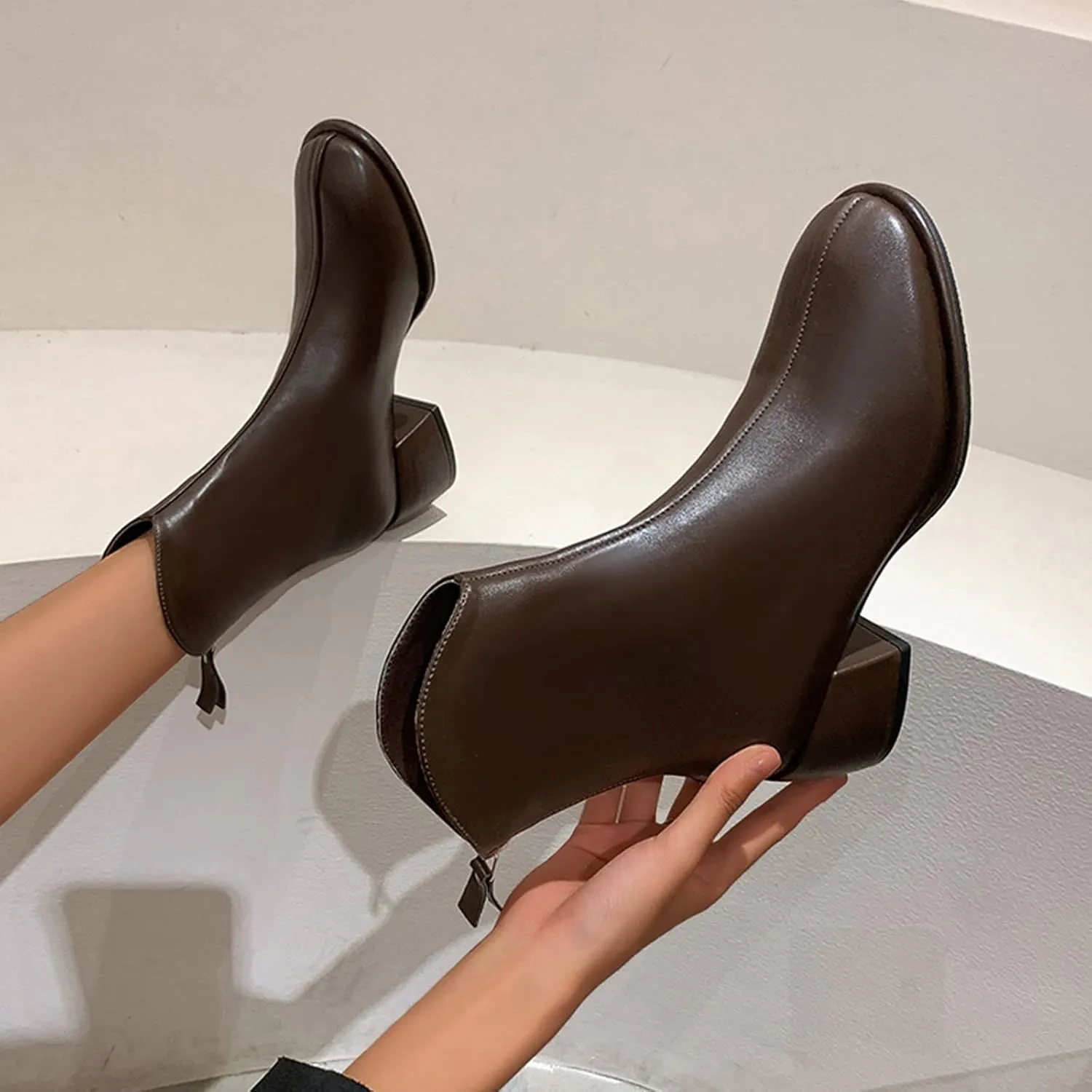 Gibobby Cowgirl Boots Women Knee Length Boots Retro Combat Knight Boots Closed Toe Motorcycle Low Heel Outdoor Western Shoes 52