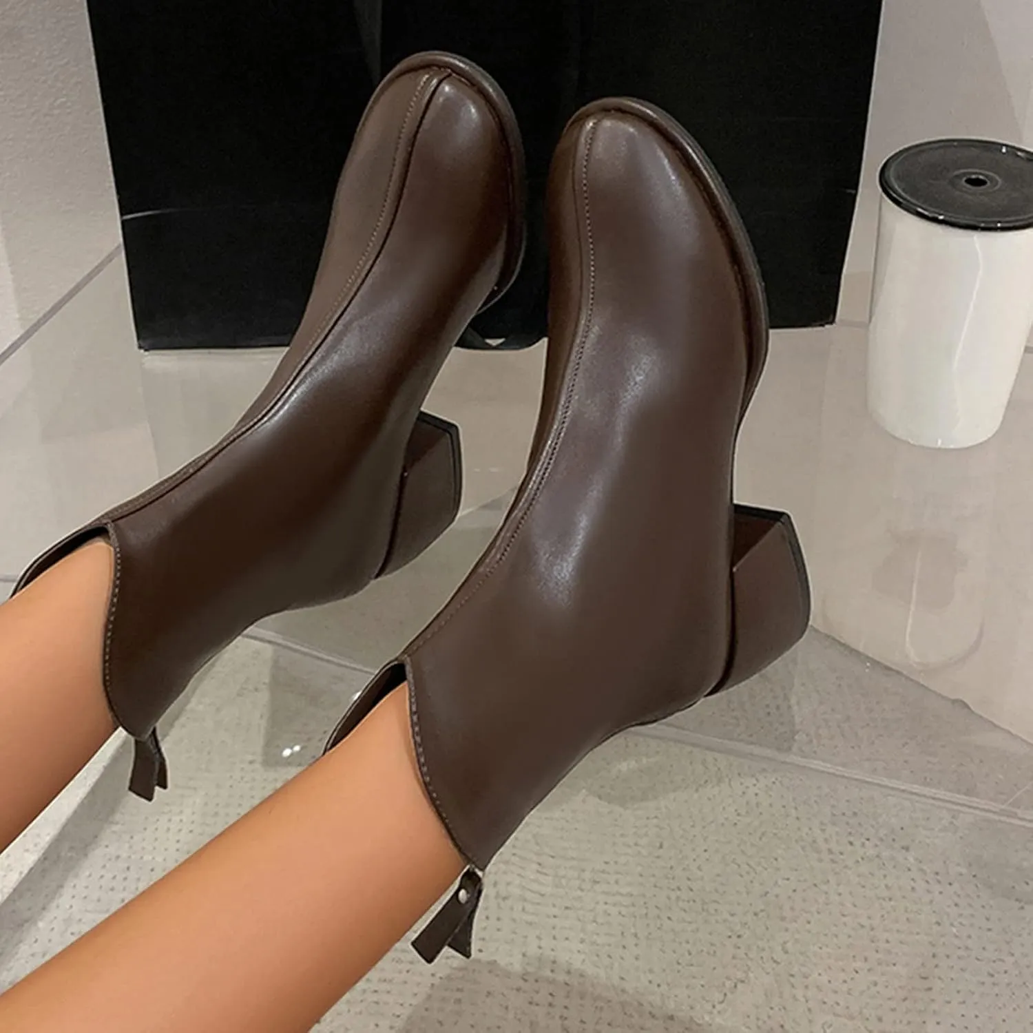 Gibobby Cowgirl Boots Women Knee Length Boots Retro Combat Knight Boots Closed Toe Motorcycle Low Heel Outdoor Western Shoes 52