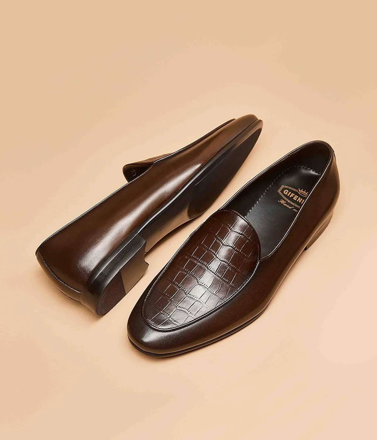 GIFENNSE Men's Dress Shoes Slip-On Loafers Leather Formal Shoes