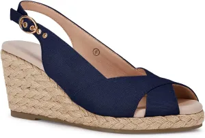 gihubafuil Women's Platform Wedges Sandals Open Toe Buckle Slingback Espadrilles Cross Band Slip-on High Heels