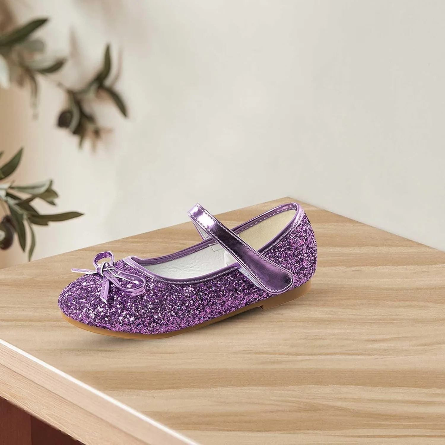Girl Mary Jane Dress Shoes Glitter Flat Shoes Bowknot Sequin Shoe Bow Wedding Sandals High Heels Shiny Sandals